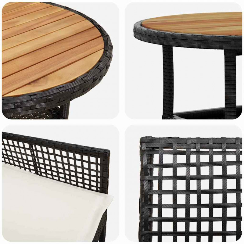 Zestaw do jadalni w ogrodzie 3 pcs Czarny polirattan