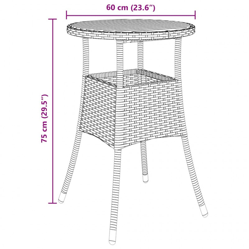 Zestaw do jadalni w ogrodzie 3 pcs Czarny polirattan