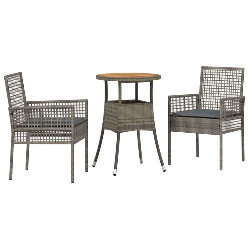 Zestaw do jadalni w ogrodzie 3 pcs Szary polirattan