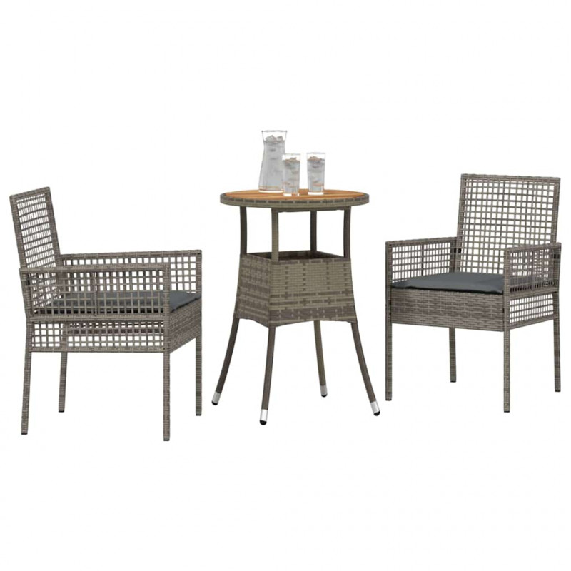 Zestaw do jadalni w ogrodzie 3 pcs Szary polirattan