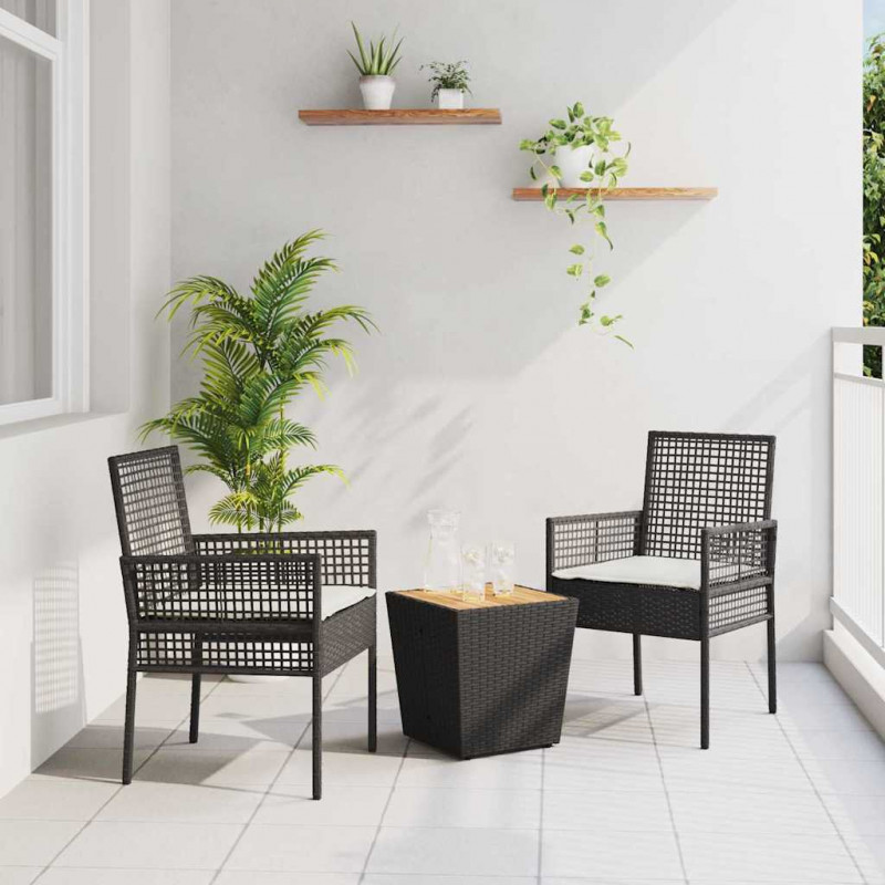 Zestaw Bistro Ogrodowego 3 pcs Czarny polirattan
