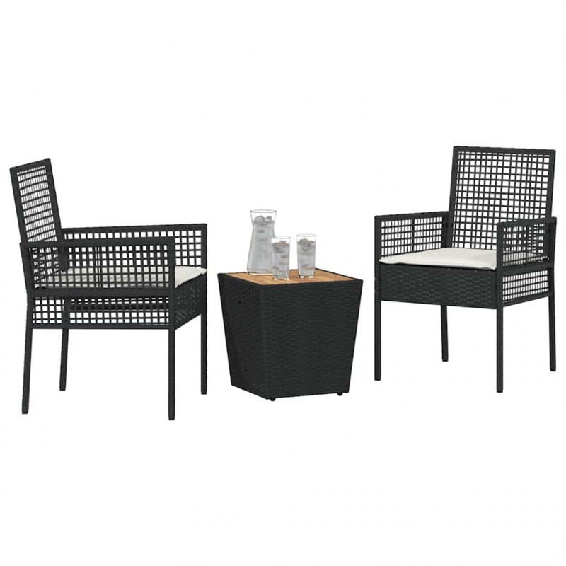 Zestaw Bistro Ogrodowego 3 pcs Czarny polirattan