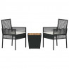 Zestaw Bistro Ogrodowego 3 pcs Czarny polirattan