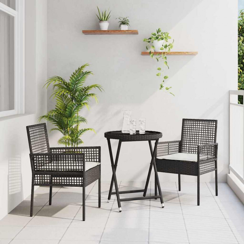 Zestaw Bistro Ogrodowego 3 pcs Czarny polirattan
