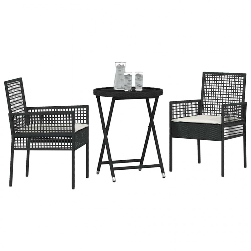 Zestaw Bistro Ogrodowego 3 pcs Czarny polirattan