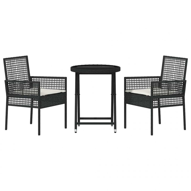 Zestaw Bistro Ogrodowego 3 pcs Czarny polirattan