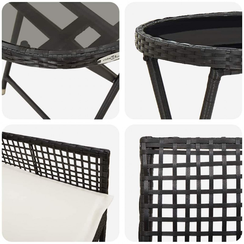 Zestaw Bistro Ogrodowego 3 pcs Czarny polirattan