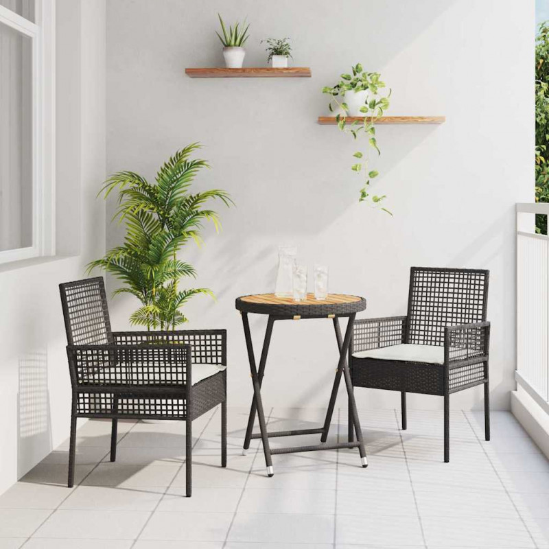 Zestaw Bistro Ogrodowego 3 pcs Czarny polirattan