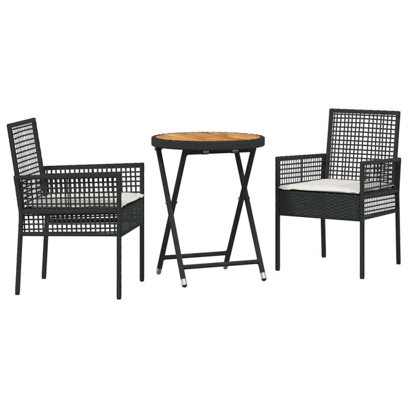 Zestaw Bistro Ogrodowego 3 pcs Czarny polirattan