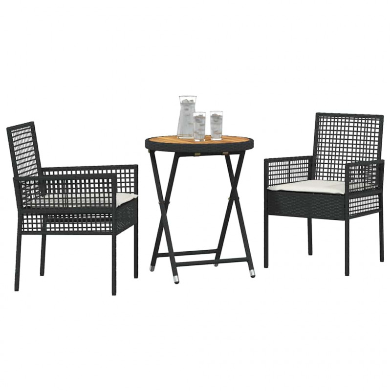 Zestaw Bistro Ogrodowego 3 pcs Czarny polirattan