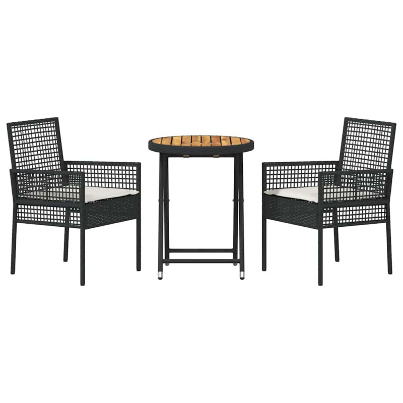 Zestaw Bistro Ogrodowego 3 pcs Czarny polirattan