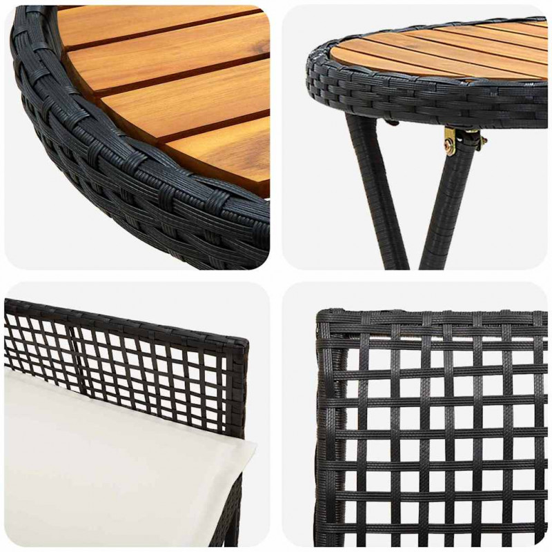 Zestaw Bistro Ogrodowego 3 pcs Czarny polirattan