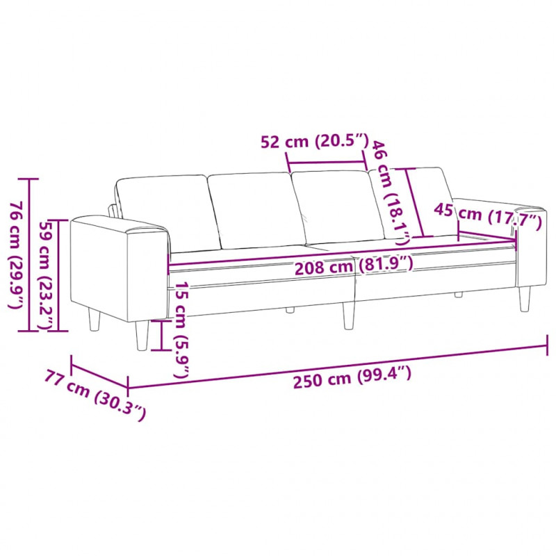 Sofa do salonu Czerwone wino 250 x 77 x 76 cm