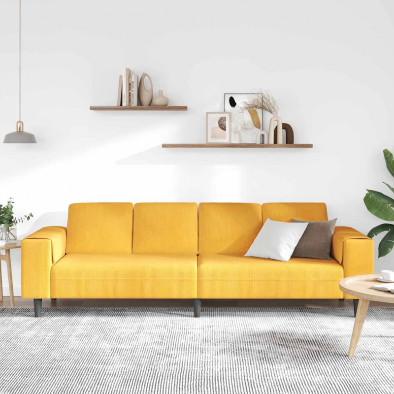 Sofa z poduszką Jasnożółty 250 x 77 x 76 cm Tkanina sztruksowa
