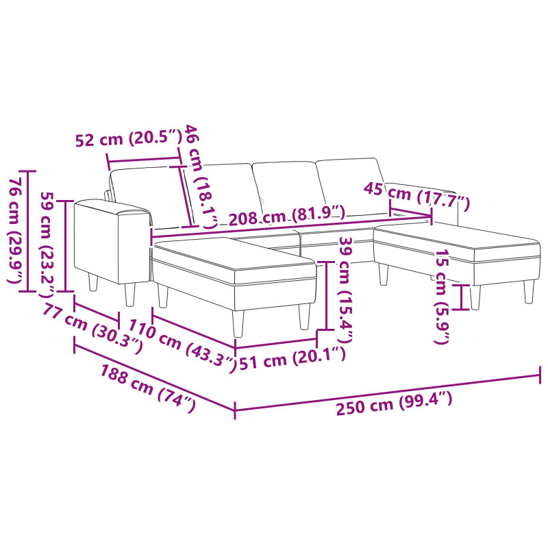 Sofa do salonu 3 pcs Kremowy