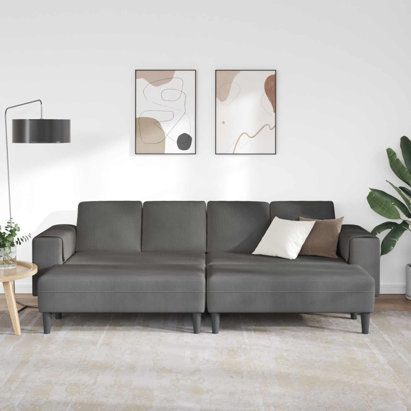 Sofa Ciemnoszary 250 x 188 x 76 cm Tkanina sztruksowa