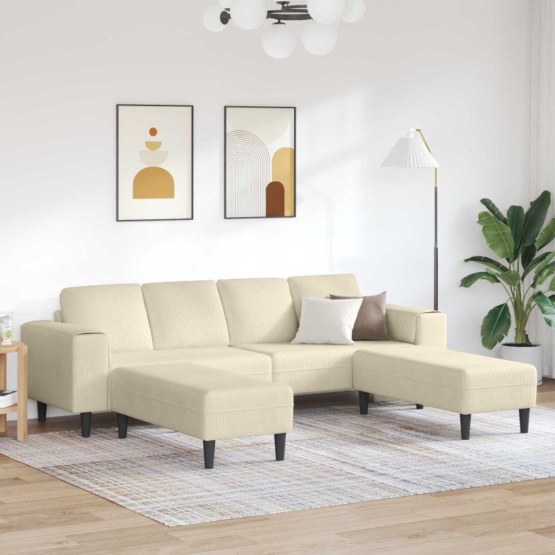 Sofa z poduszką Kremowy 250 x 188 x 76 cm Tkanina sztruksowa