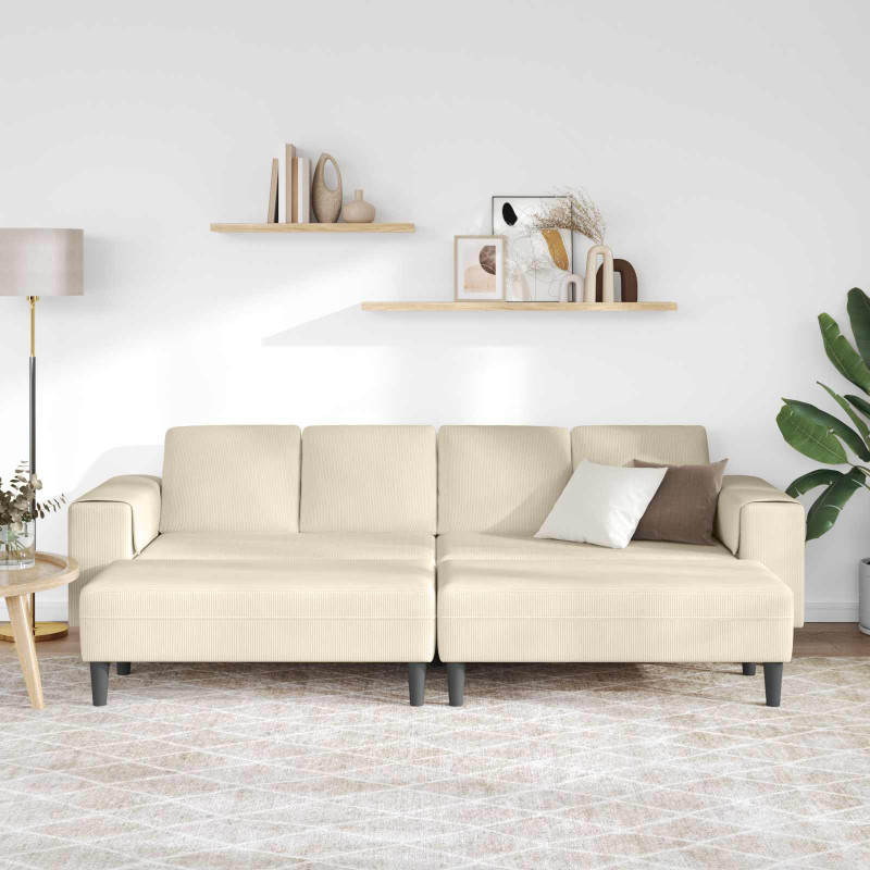 Sofa z poduszką Kremowy 250 x 188 x 76 cm Tkanina sztruksowa
