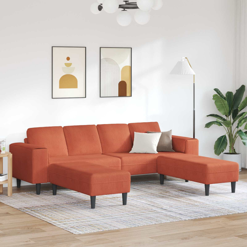 Sofa Czerwono-pomarańczowy 250 x 188 x 76 cm Tkanina sztruksowa