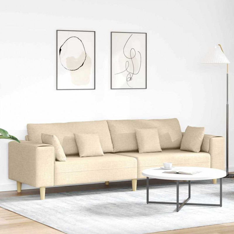 Sofa z poduszką Kremowy 250 x 77 x 76 cm tkanina