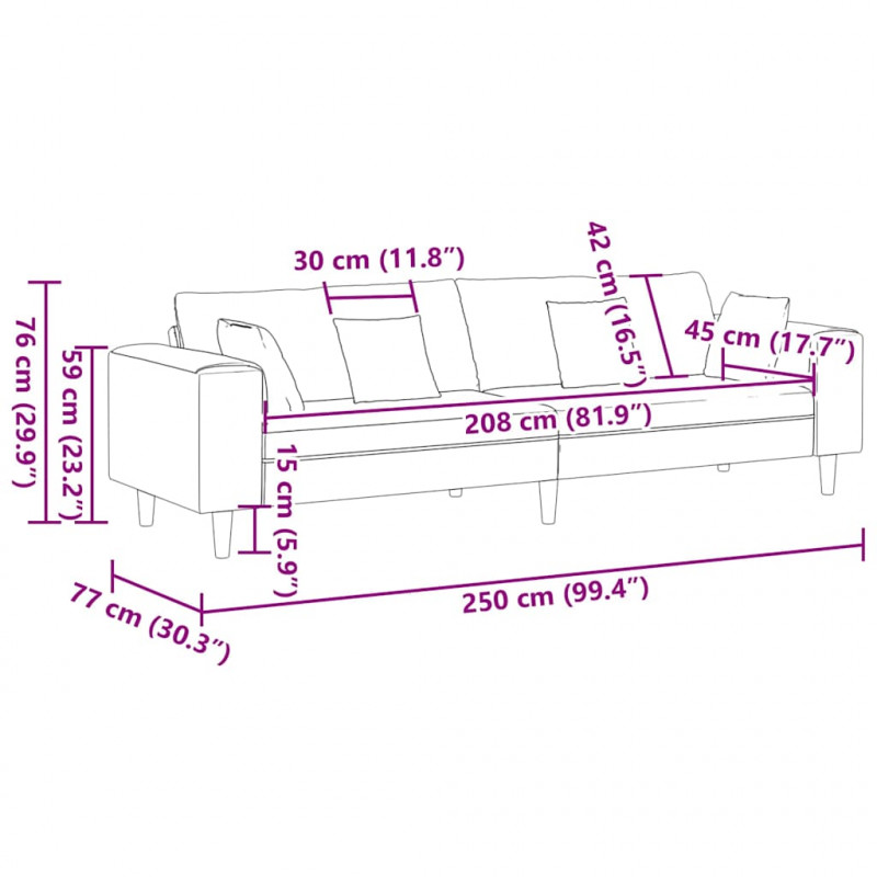 Sofa z poduszką Ciemnoszary 250 x 77 x 76 cm Aksamit