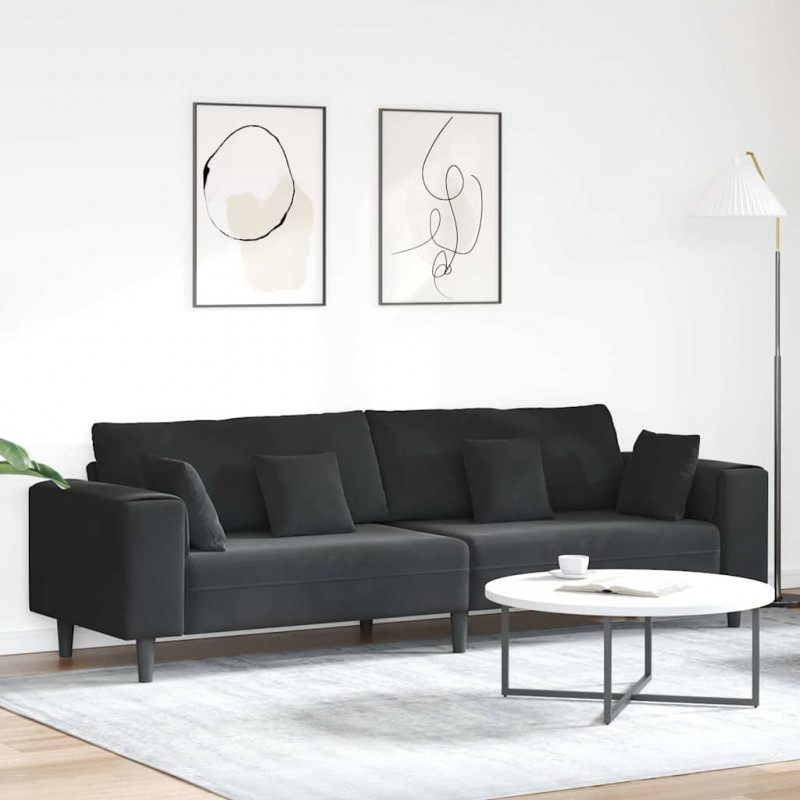 Sofa z poduszką Czarny 250 x 77 x 76 cm Aksamit