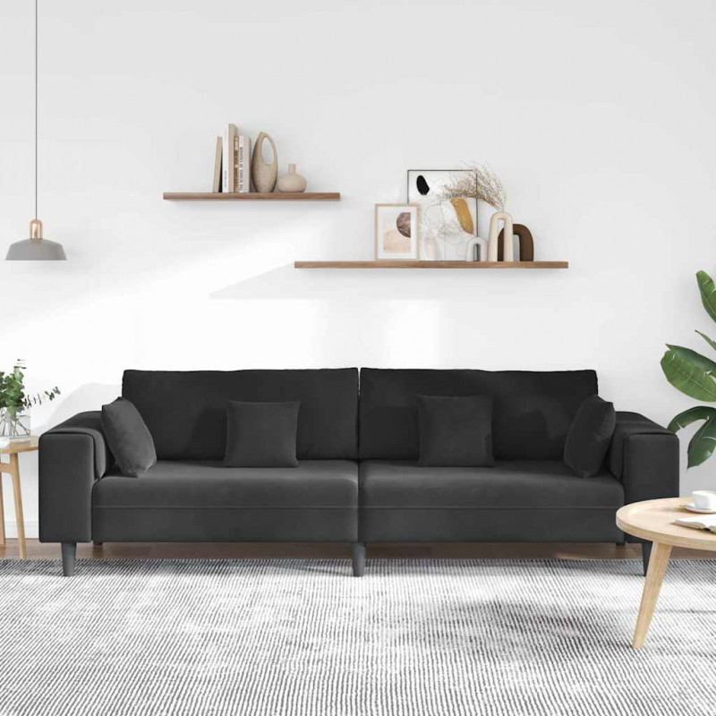 Sofa z poduszką Czarny 250 x 77 x 76 cm Aksamit