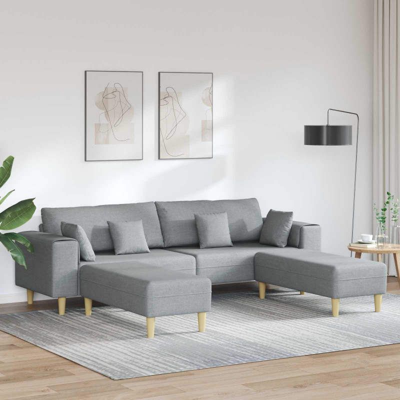 Sofa z poduszką 3 pcs Jasnoszary tkanina