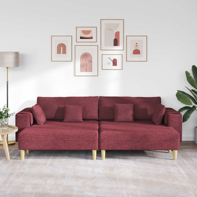 Sofa z poduszką 3 pcs Czerwone wino tkanina