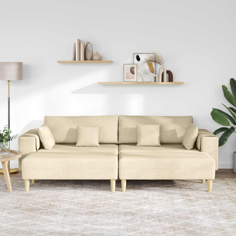 Sofa z poduszką 3 pcs Kremowy tkanina