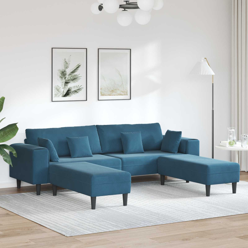 Sofa z poduszką 3 pcs Niebieski Aksamit