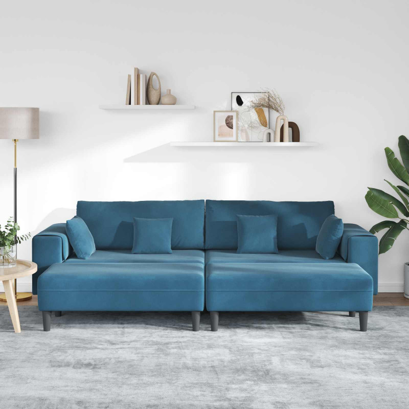 Sofa z poduszką 3 pcs Niebieski Aksamit