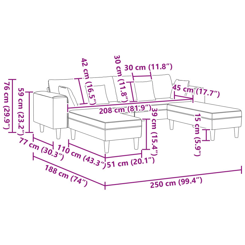Sofa z poduszką 3 pcs Niebieski Aksamit