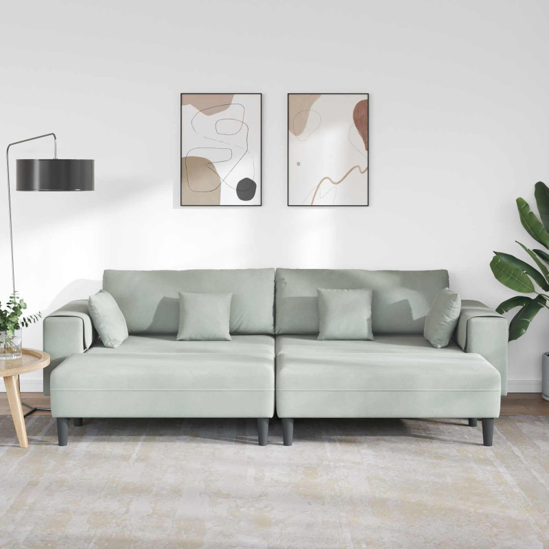 Sofa z poduszką 3 pcs Jasnoszary Aksamit