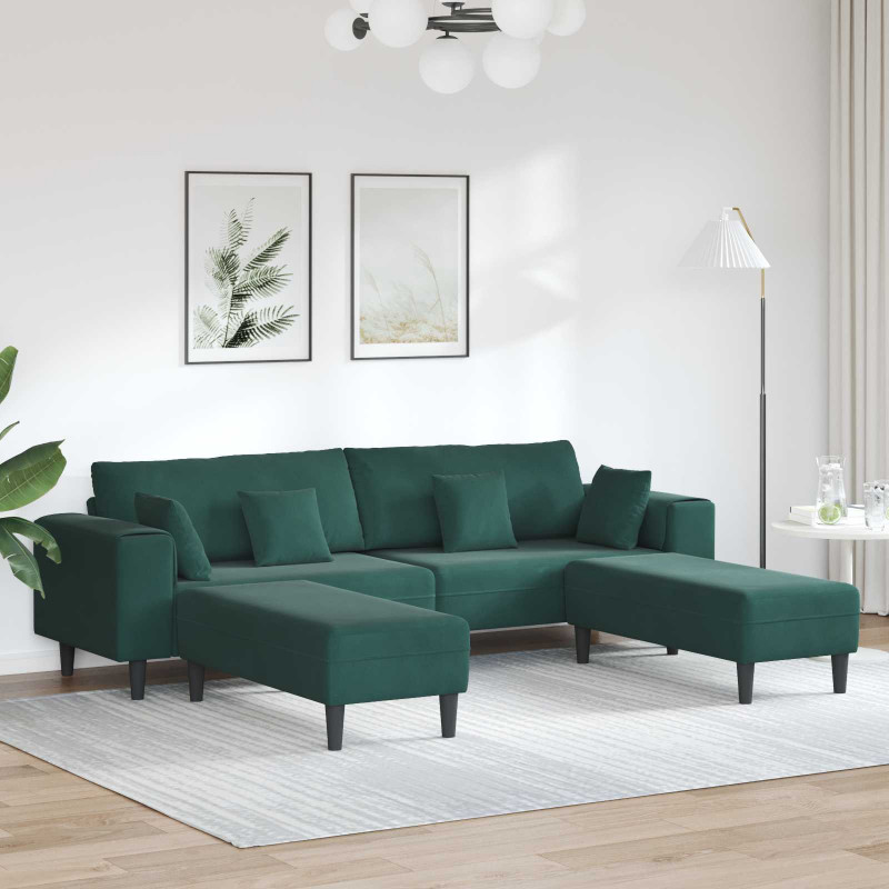 Sofa z poduszką 3 pcs Ciemna zieleń Aksamit