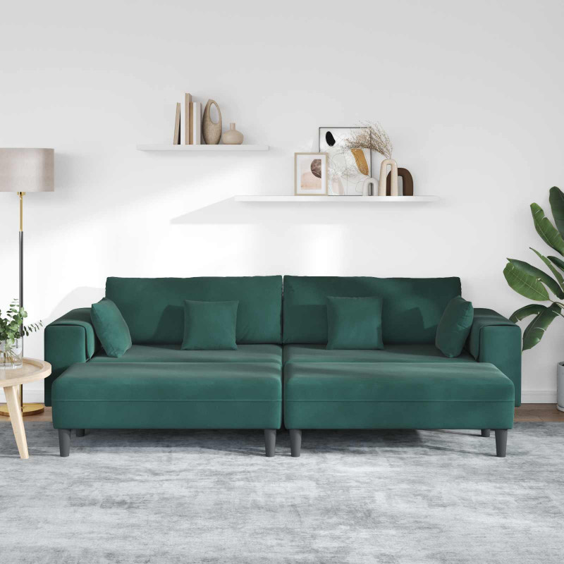 Sofa z poduszką 3 pcs Ciemna zieleń Aksamit