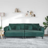 Sofa z poduszką 3 pcs Ciemna zieleń Aksamit