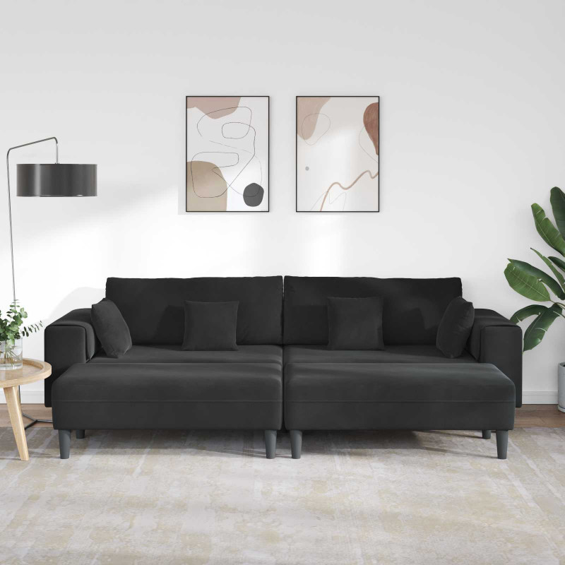 Sofa z poduszką 3 pcs Czarny Aksamit
