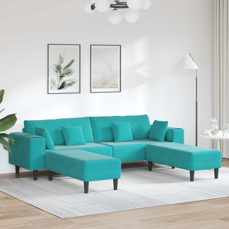 Sofa z poduszką 3 pcs Turkusowy Aksamit