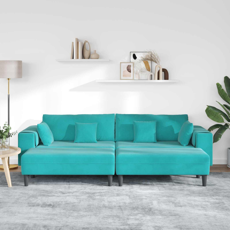 Sofa z poduszką 3 pcs Turkusowy Aksamit