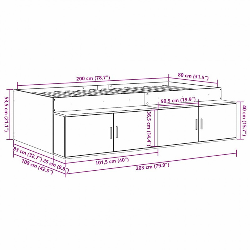 Ramka łóżka Stare drewno 80 x 200 cm Materiał drewnopochodny