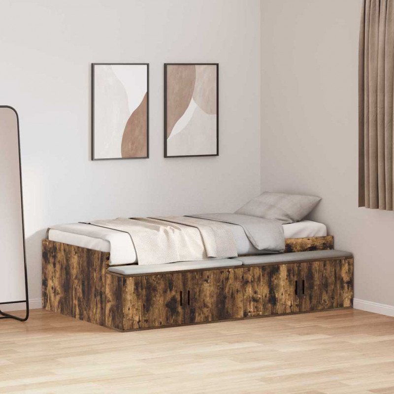 Ramka łóżka Dąb wędzony 90 x 190 cm Materiał drewnopochodny