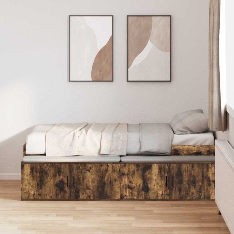 Ramka łóżka Dąb wędzony 90 x 190 cm Materiał drewnopochodny