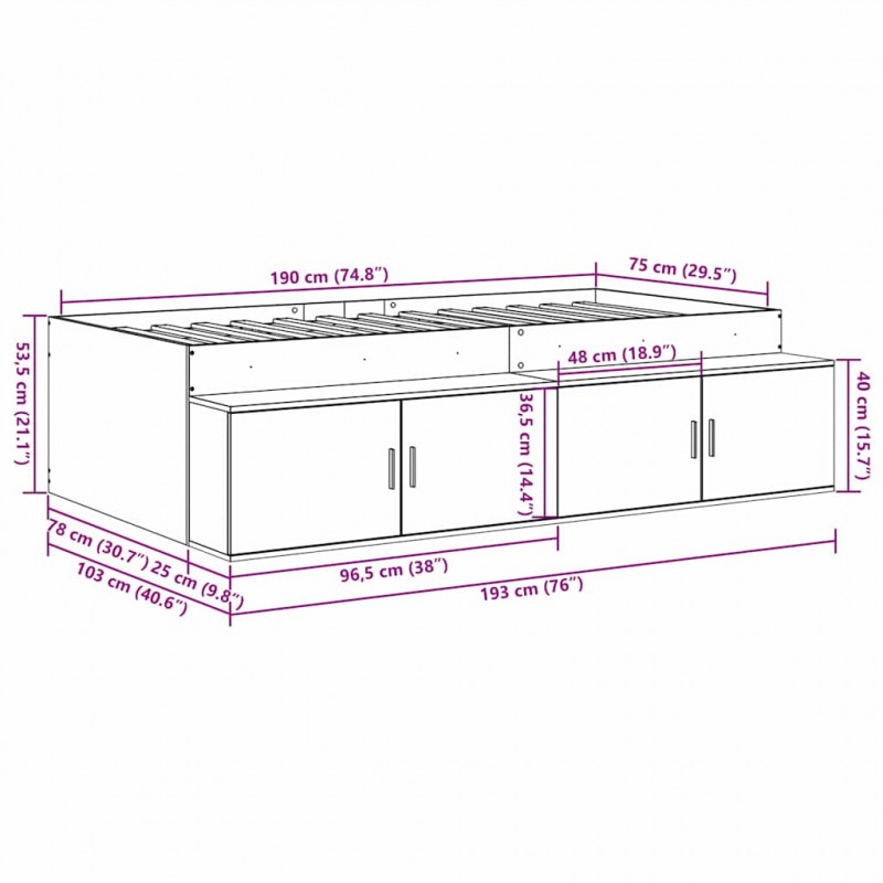 Ramka łóżka Betonowy szary 70 x 190 cm Materiał drewnopochodny