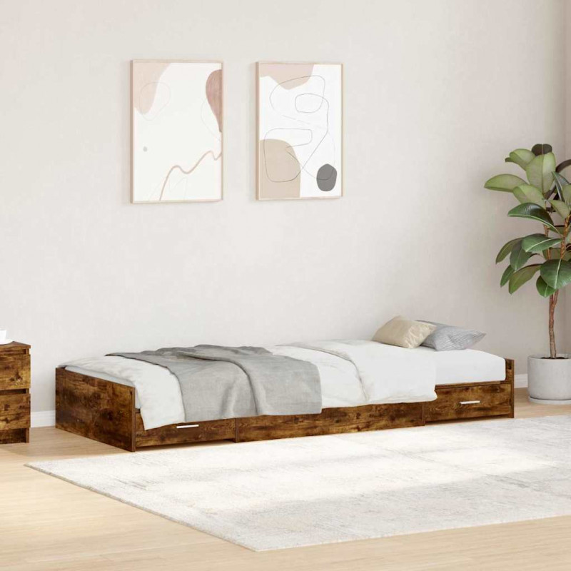 Ramka łóżka Dąb wędzony 90 x 200 cm Materiał drewnopochodny