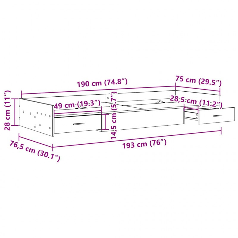 Ramka łóżka Betonowy szary 75 x 190 cm Materiał drewnopochodny