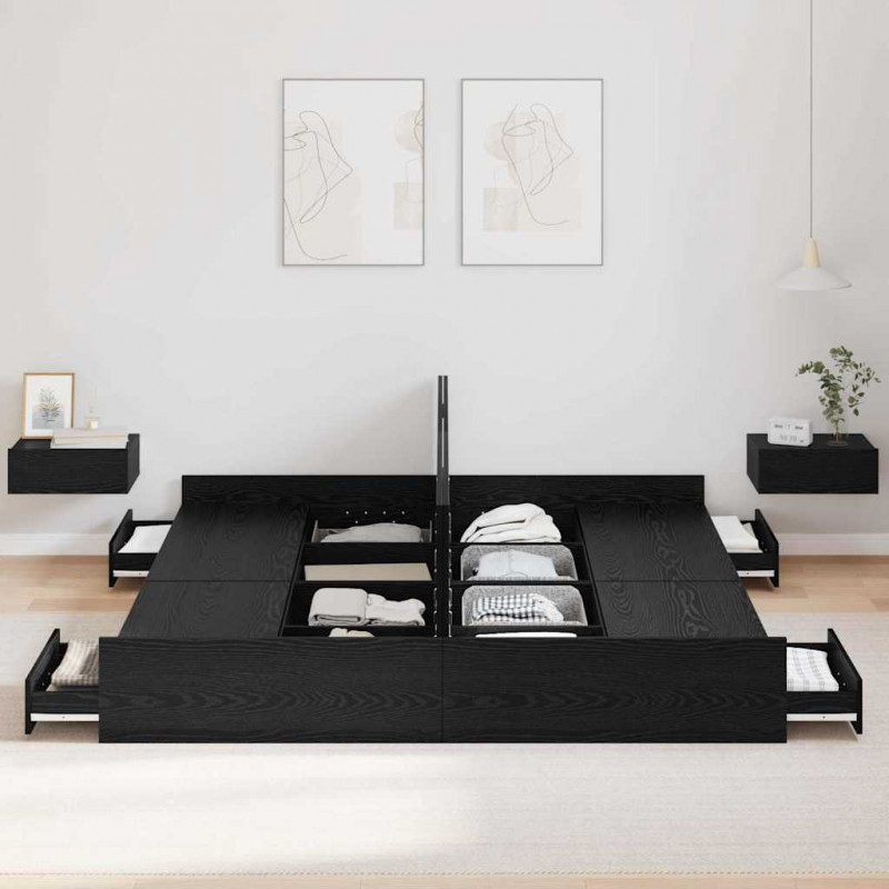 Rama łóżka z miejscem na przechowywanie Czarny Dąb 200 x 200 cm