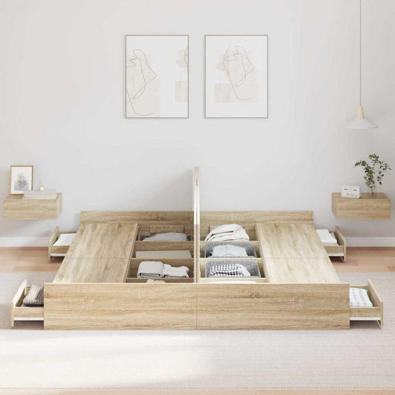 Rama łóżka z miejscem na przechowywanie Dąb Sonoma 180 x 200 cm