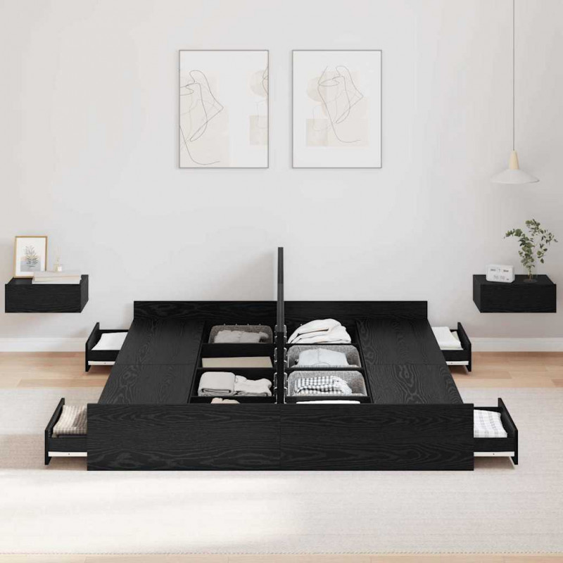 Rama łóżka z miejscem na przechowywanie Czarny Dąb 150 x 200 cm