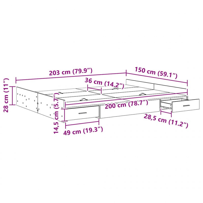 Rama łóżka z miejscem na przechowywanie Betonowy szary
